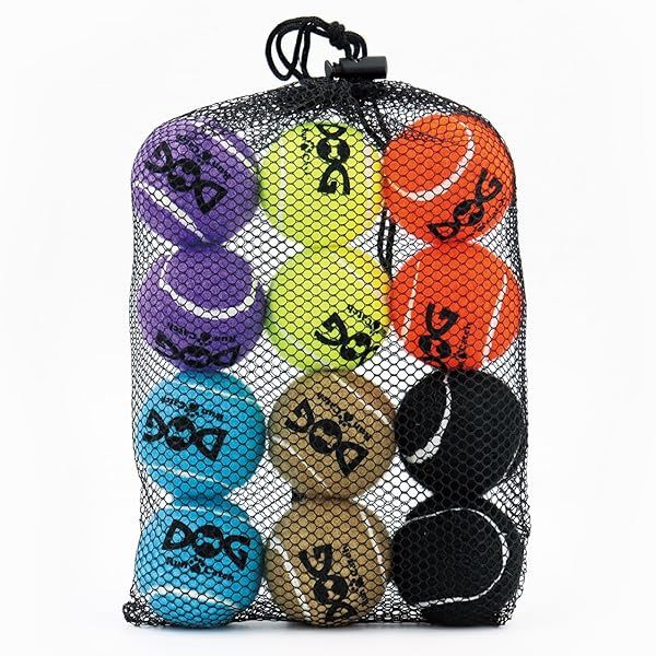 Insum Squeaky Tennis Balls for Dogs 12 Pack Durable Non-Toxic Interactive Pet Toy Balls with Mesh Bag for Training and Outdoor Play