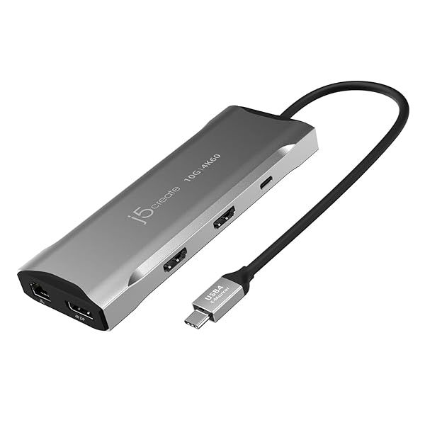 j5create USB C 4K Triple Display Hub: Dual HDMI, DP, USB-A, Ethernet & SD Reader for XPS & Surface Pro (JCD397)