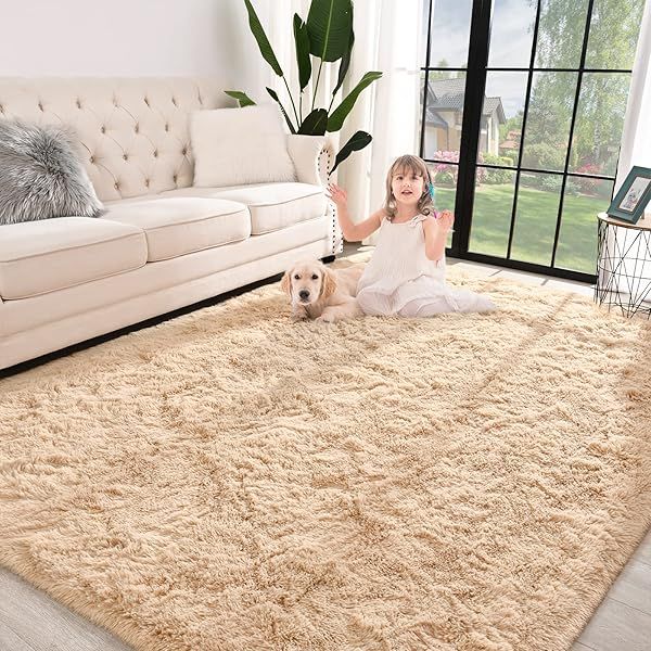 Jelymark Super Soft Shaggy Rug 6x9 Feet Fluffy Carpet for Living Room Bedroom Fuzzy Indoor Plush Area Rug Beige