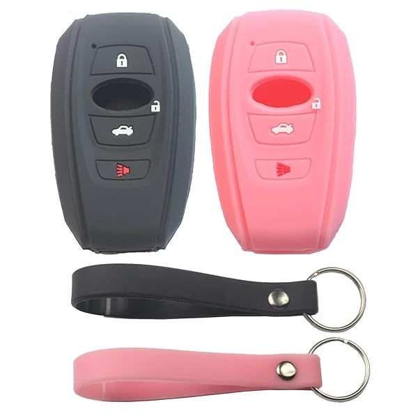 kcpros 2Pcs Rubber Silicone 4 Buttons Smart Key Fob Cover Case Skin Protector Keyless with Keychain Compatible with Subaru Ascent BRZ Crosstrek