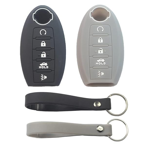 kcpros 2Pcs Rubber Silicone 5 Buttons Smart Key Fob Cover Case Skin Protector Keyless with Keychain Compatible with Nissan Altima Sentra Versa Murano