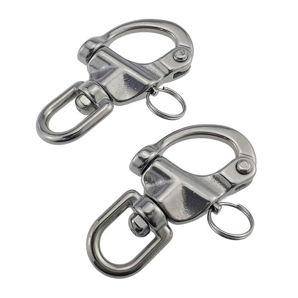 Keehui Pair 2-3/4 Inches Swivel Eye Snap Shackle Quick Release Bail Rigging Sailing Boat Marine 316 Stainless Steel for Sailboat Halyard