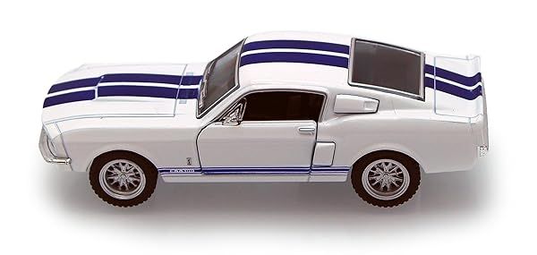 KiNSMART 1967 Ford Shelby Mustang GT500 White 1:38 Scale Die Cast Model Toy Race Car with Pullback Action