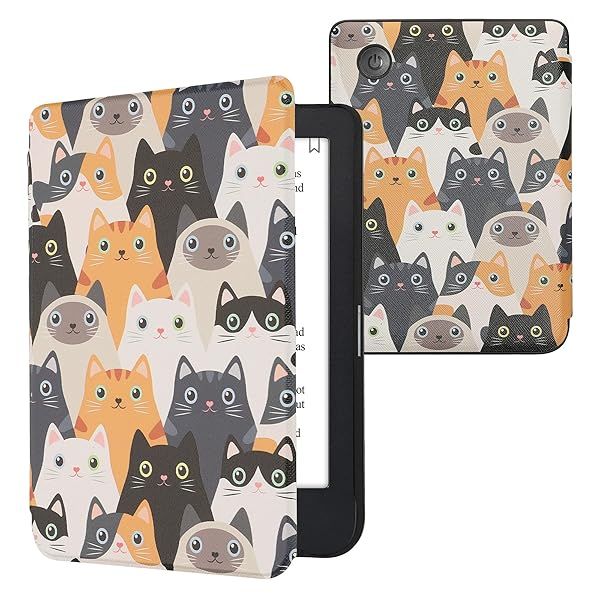 KWMobile Cat Case for Kobo Clara 2E & Tolino Shine 4 - Stylish eReader Cover in Orange, Black & White