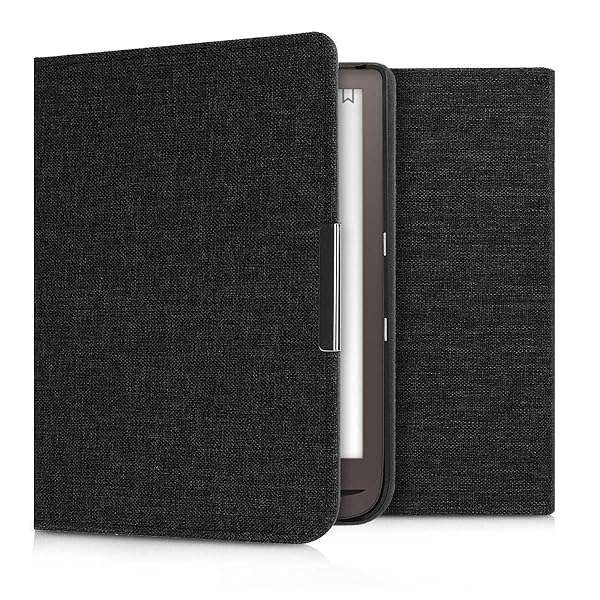 kwmobile Dark Grey Fabric Case for Pocketbook InkPad 3/3 Pro/Color - Stylish Flip Folio e-Reader Cover