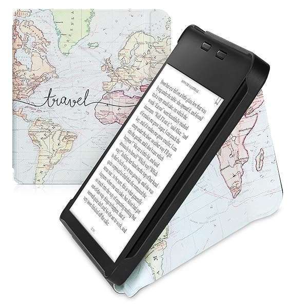 KWMobile Origami Case for Kobo Libra 2 - Slim PU Leather Cover with Stand in Travel Black/Multicolor