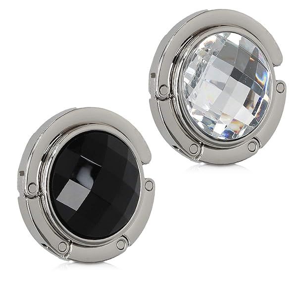 KWMobile Set of 2 Diamond Purse Hooks - Stylish Handbag Hooks in Black, White & Silver