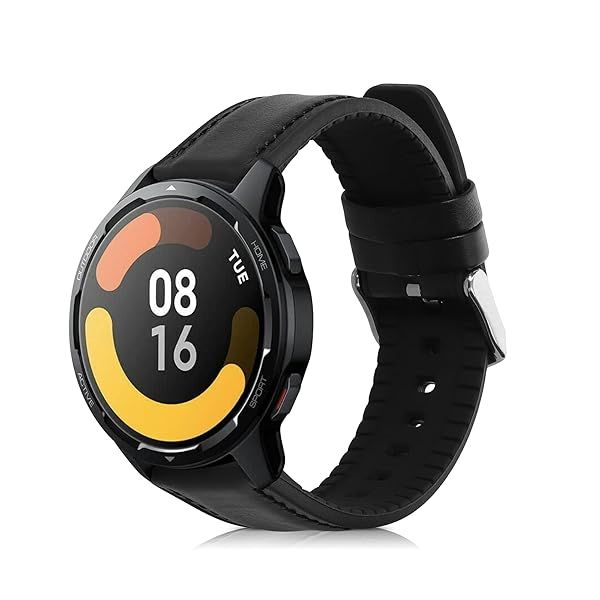 kwmobile Strap Compatible with Xiaomi Watch S1 Active Strap - Silicone and Leather Sport Wristband - Black