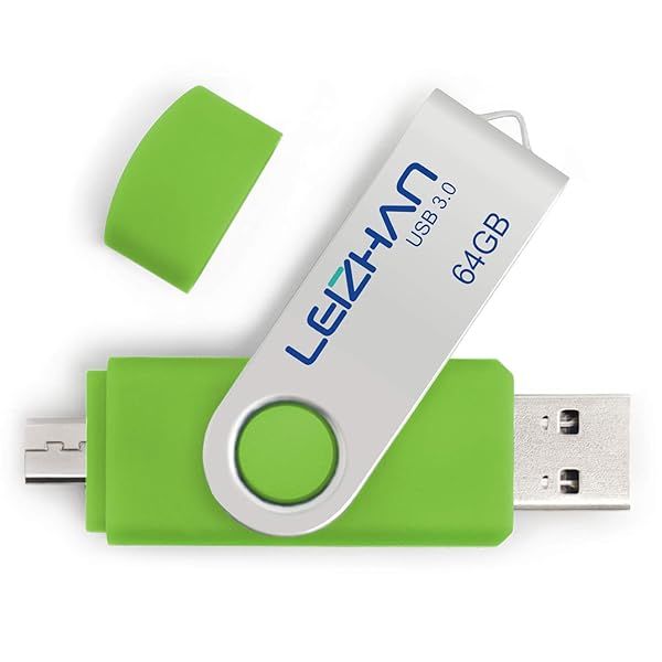 Leizhan 64GB High-Speed USB 3.0 Flash Drive for Samsung Galaxy S7/S6/S5/Note - Green Micro-USB Memory Stick