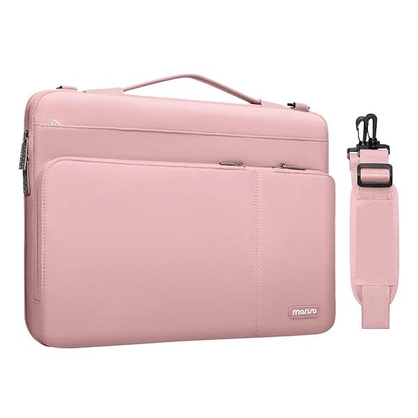 MOSISO 360 Protective Laptop Shoulder Bag for MacBook Pro 16 inch 2019-2023 and 15-15.6 inch Notebooks with Front Pockets and Handle Pink