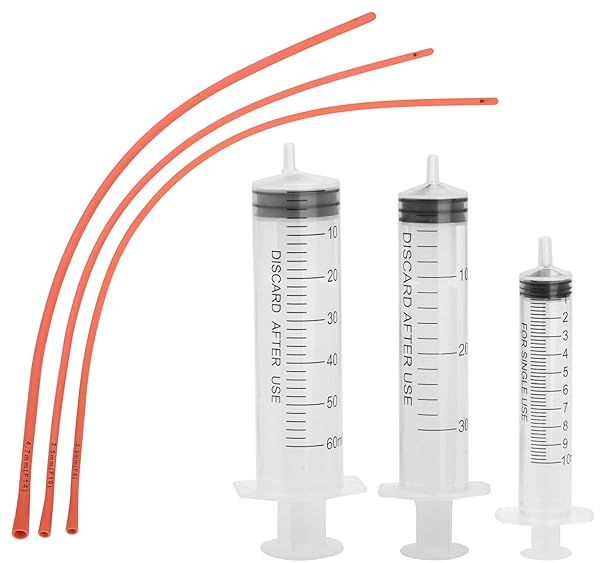 MOTAIN Pet Feeding Supplies Kit Red Rubber Feeding Tube and Syringes for Lamb Goat Sheep Puppy Kitten Whelping Feeding Watering