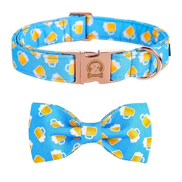 Mr Chubbyface Dog Collar with Bow Tie Soft Cotton Collars for Small Medium Large Dogs Perfect for Special Occasions
