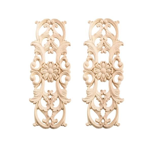 MUXSAM Wood Appliques Onlays Long Wooden Carvings Decals for Wall Mantels Dresser Cabinet Closet Door Furniture Decoration 2-Pack 22x8cm