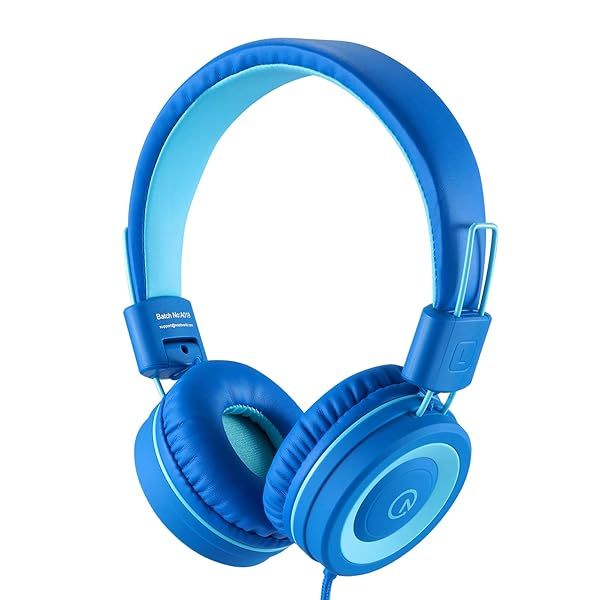 Noot Products Kids Headphones K11 Foldable Stereo Tangle-Free 5ft Cord Wired On-Ear Headset for iPad Kindle Fire School Laptop Tablet Skyline Blue
