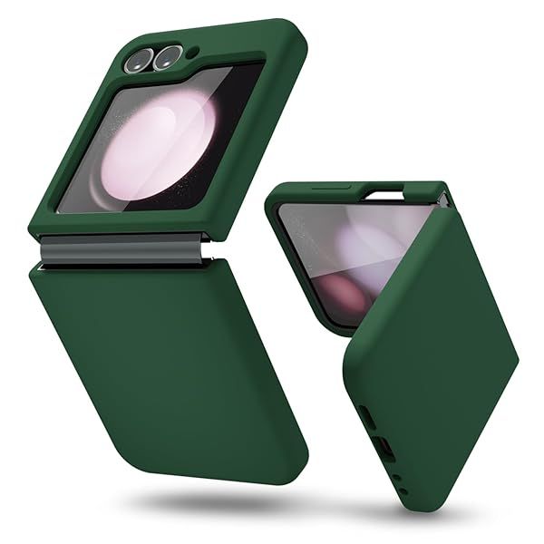 Oakxco Liquid Silicone Phone Case for Samsung Galaxy Z Flip 6 Thin Slim Soft Rubber Gel Cover in Dark Green for Women and Girls