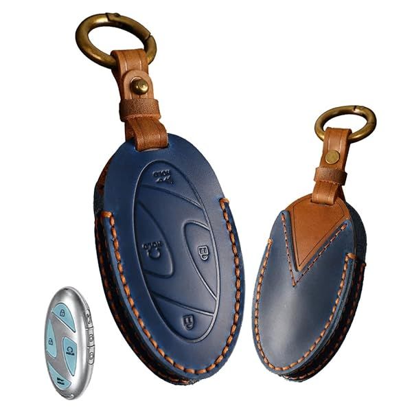ontto 7-button Key Fob Skin with Keychain Compatible with Hyundai Azera Grandeur GN7 Ioniq 6 Kona EV 2023 Smart Remote Key Cover Genuine Leather Car