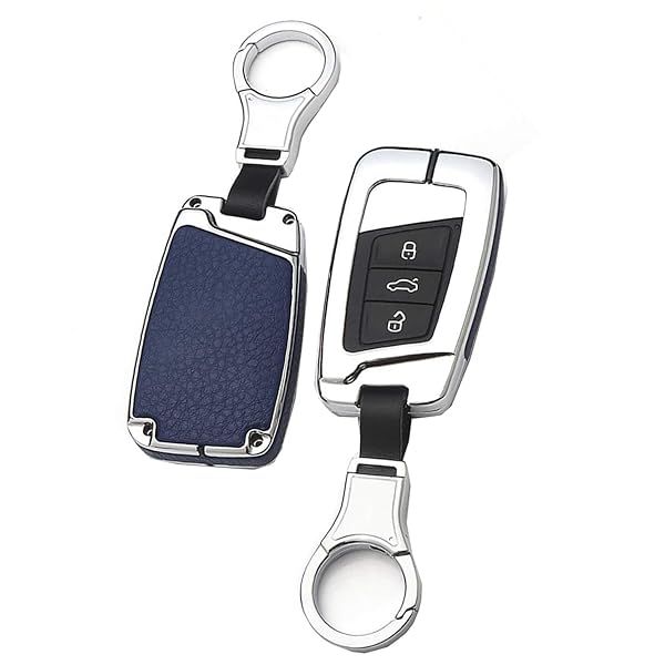 ontto Full Protection Key Fob Cover for VW Smart Remote Key Shell Volkswagen Key Holder Blue with Keychain