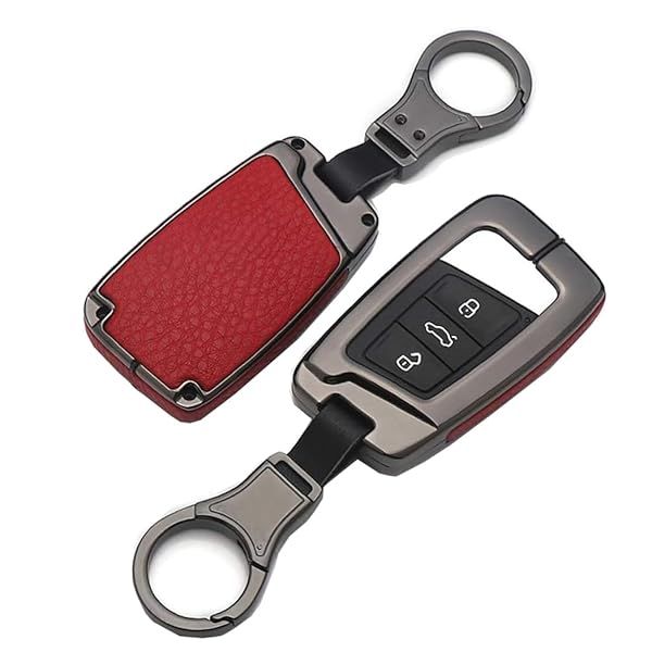 ontto Full Protection Key Fob Cover for VW Smart Remote Key Shell Volkswagen Key Holder Red with Keychain