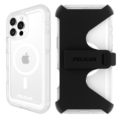 Pelican Voyager iPhone 16 Pro Max Case: Rugged, MagSafe-Compatible, 18ft Drop Protection & Belt Clip Holster - Clear Heavy Duty Cover