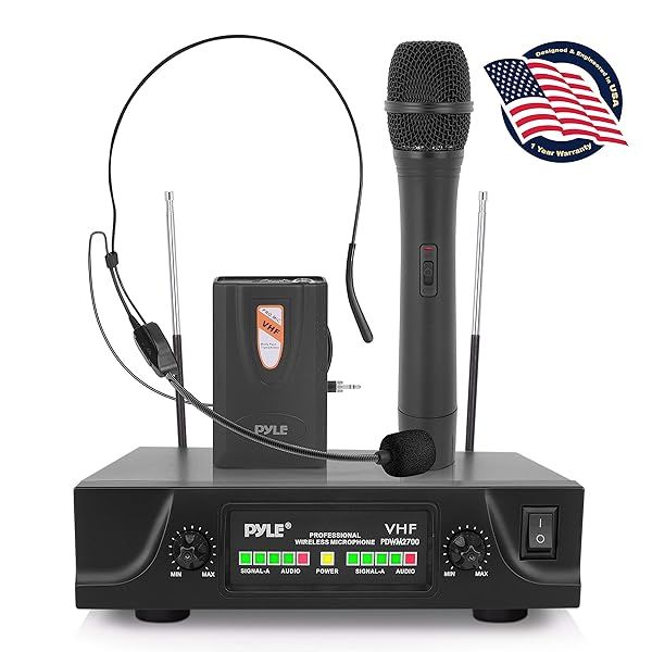Pyle 2 Channel VHF Wireless System Handheld Microphone Belt Pack Transmitter Headset Mic Rack Mountable PDWM2700