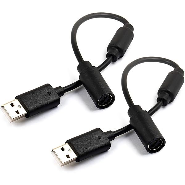 risingsaplings 2pcs USB Breakaway Cord for Xbox 360 and Slim Wired Controller, Dongle Adapter Extension Cable Replacement (2pcs (Black))