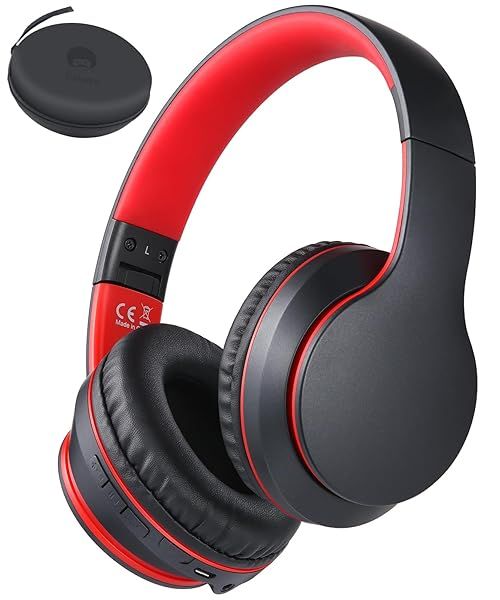 Rockpapa E7 Over Ear Wireless Bluetooth Headphones with Mic - Foldable, Travel Case Included, Perfect for Kids & Adults