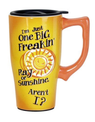 Spoontiques Ceramic Travel Mugs Big Ray Of Sunshine Cup Perfect for Hot or Cold Beverages Ideal Gift for Coffee Lovers