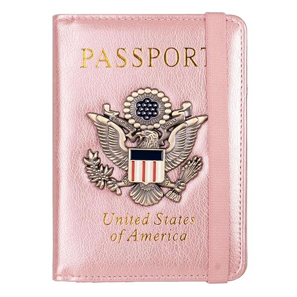TOURSUIT RFID Passport and Vaccine Card Holder Combo Leather Wallet Organizer for Women with Vaccination Protector Slot Rose Gold