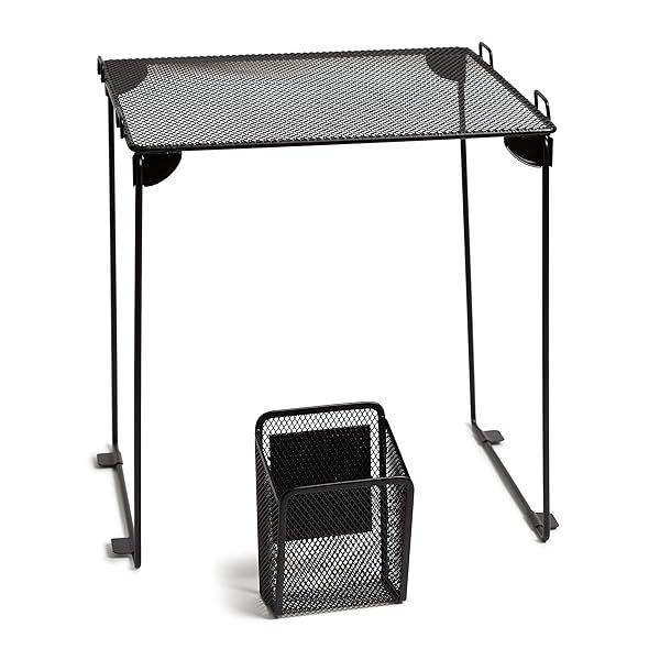 U Brands Black Mesh Locker Organization Kit: Magnetic Cup & Folding Shelf for Ultimate Storage Solution