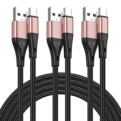 USB Type C Cable Fast Charging 3pack 10ft Premium Nylon Braided 3A Charger Compatible with Samsung Galaxy S21 S20 S10 S9 S8 Plus Note 20 10 9 8 LG V50 V40 G8 Pink