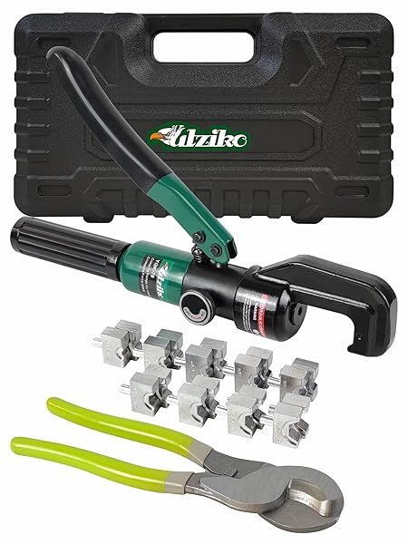 UTZIKO Hydraulic Cable Lug Crimper 10 US TON 12 AWG to 00 Electrical Terminal Tool Kit with 9 Die for Crimping and Cutting