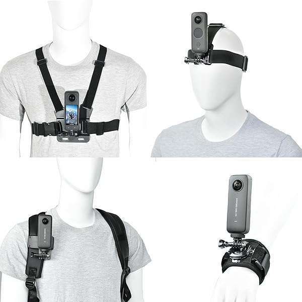 Vgsion Accessory Kit for Insta360 & GoPro: Chest, Head, Wrist Straps & Backpack Clip for Ultimate Camera Support