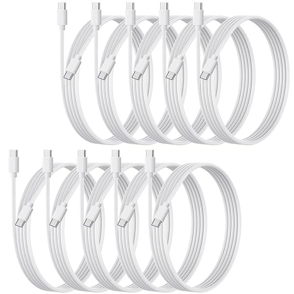 Weishan 10 Pack USB C Charger Cable Fast Charge 48W Type C Bulk Charging Cords 3.3ft White