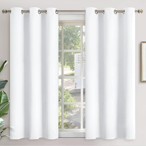 YoungsTex Short White Grommet Top Curtains 45 Inch Length for Kitchen Cafe Privacy Protection 2 Panels 42 x 45 Inch