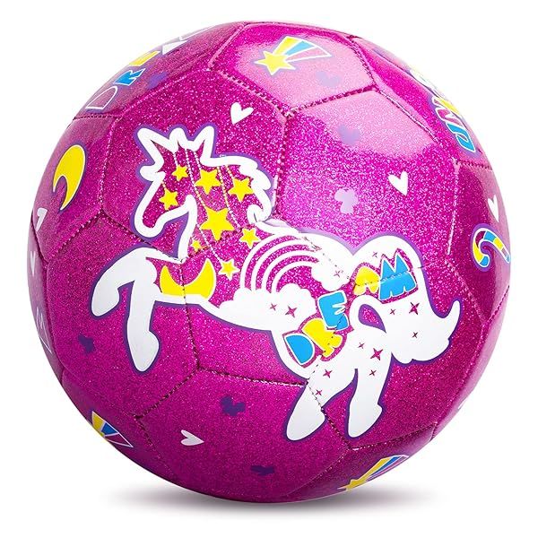 ZOOJOY Size 3 Pink Unicorn Soccer Ball for Kids with Pump Perfect Gift for Toddlers Ages 2 to 8 Indoor Outdoor Play