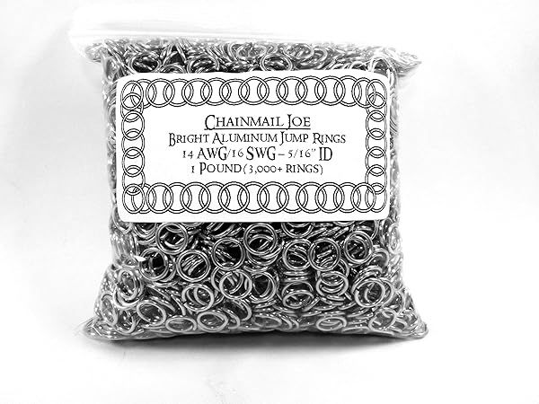 "Buy 1 Pound Bright Aluminum Chainmail Jump Rings 16G 5/16" ID - 3000+ Durable Rings for Crafting"