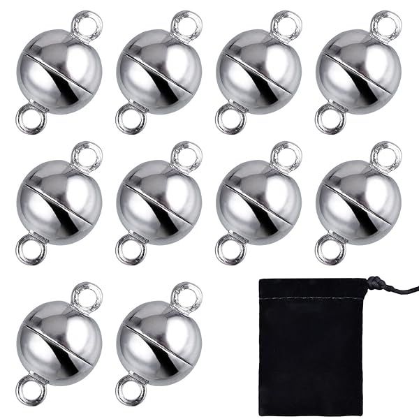 10 Round Magnetic Clasps for Jewelry Making - 8mm White Steel Clasps for Bracelets & Necklaces