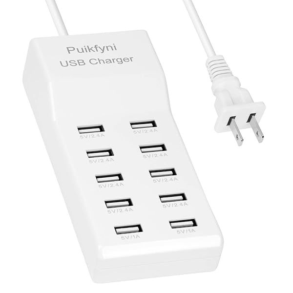 10 Port USB Charger Station Smart Multiple Charging Block for Mobile Phones iPads Smart Watches and Tablets White