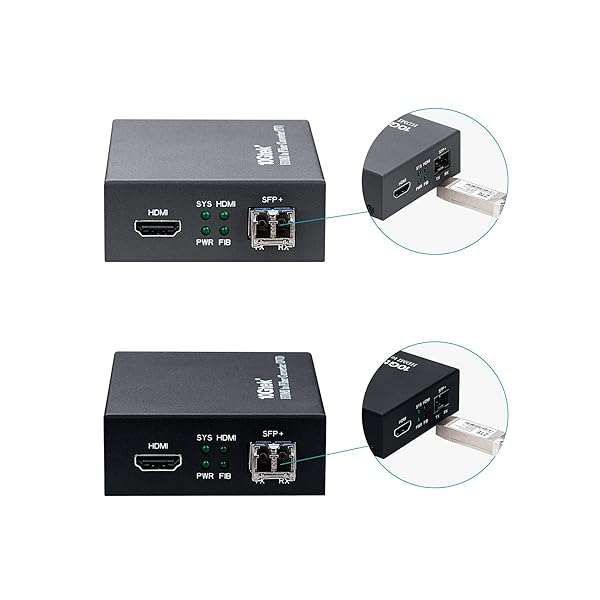 10Gtek HDMI to Fiber Optic Converter: 4K Extender with SFP+ Transceiver, 2km Link Length, HDMI 1.4a Support