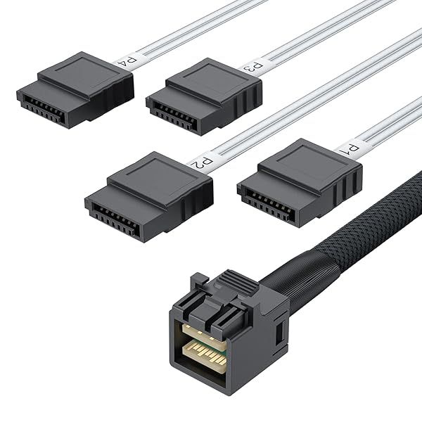 10Gtek MiniSAS HD SFF-8643 Breakout to 4xSATA Cable for Server JBOD Storage Tray and SAS RAID Controller 0.75 to 0.8m