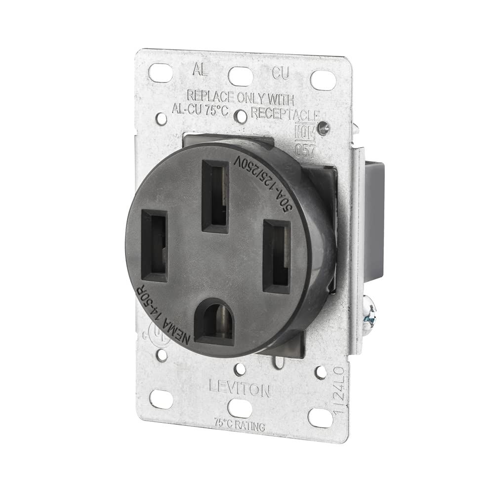 Leviton 279 50 Amp NEMA 14-50R Flush Mount Receptacle - Industrial Grade, 125/250 Volt, Side Wired, Black