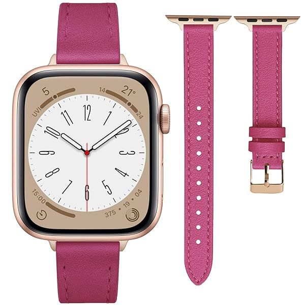 12QIAIFBLL Slim Leather Bands Compatible with Apple Watch 42mm 44mm 45mm 49mm Replacement Genuine Leather Strap for iWatch Series Thin Watch