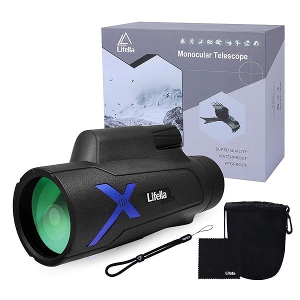 12x50 High Power Monocular Telescope with Portable Bag for Bird Watching Hunting Hiking Camping BAK4 Prism FMC Lens Technology Black