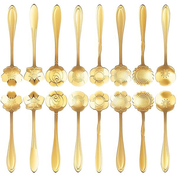 16 Pcs ESRISE Stainless Steel Cute Teaspoons for Tea Party Decorations Gold Coffee Spoons