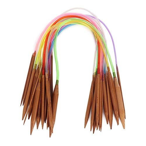 18pcs Bamboo Knitting Needles Set - Color Carbonized Double Pointed & Circular Needles (2.0-10mm, 40cm) for All Your Knitting Needs