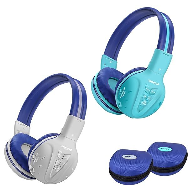 SIMOLIO Kids Bluetooth Headphones 2 Pack with Hearing Protection Wireless for School Travel Boys Girls Teens Grey Mint