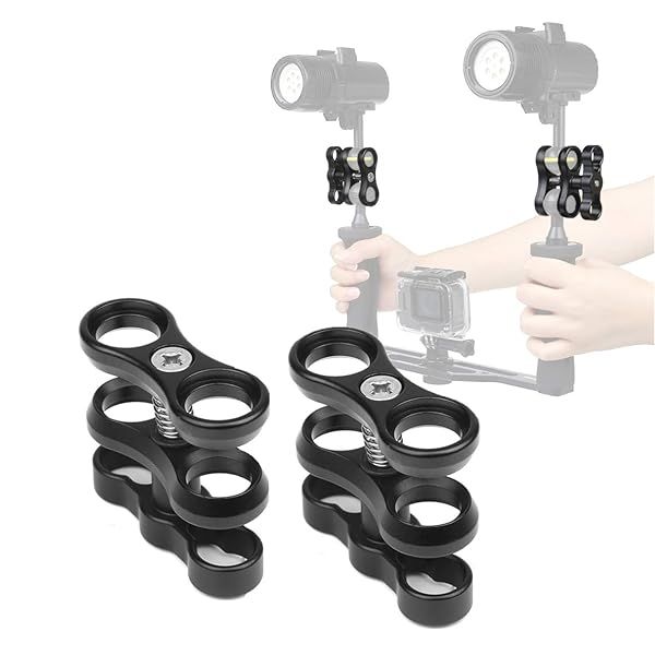 "2 Pcs 1" Aluminum Ball Clamp Mount for Underwater Diving Light & Camera Tray System"
