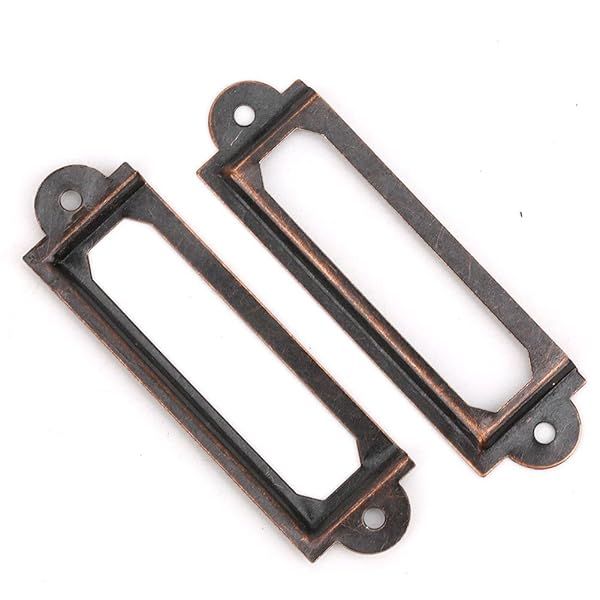 20 Pcs Metal Label Holders for Office & Library - Red Bronze File Drawer Tag Frames