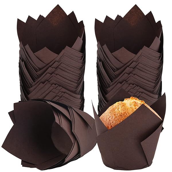 200Pcs Brown Tulip Cupcake Liners Premium Baking Cups for Weddings Birthdays Anniversaries and Special Occasions