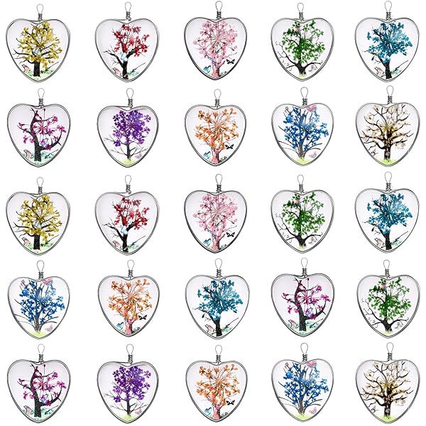 20Pcs Dried Flower Tree Pendants - DIY Jewelry Charms with Resin & Glass Beads for Necklaces